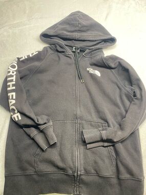 The North Face Hoodie Womens L Black Full Zip Fleece Logo Sleeve Sweatshirt